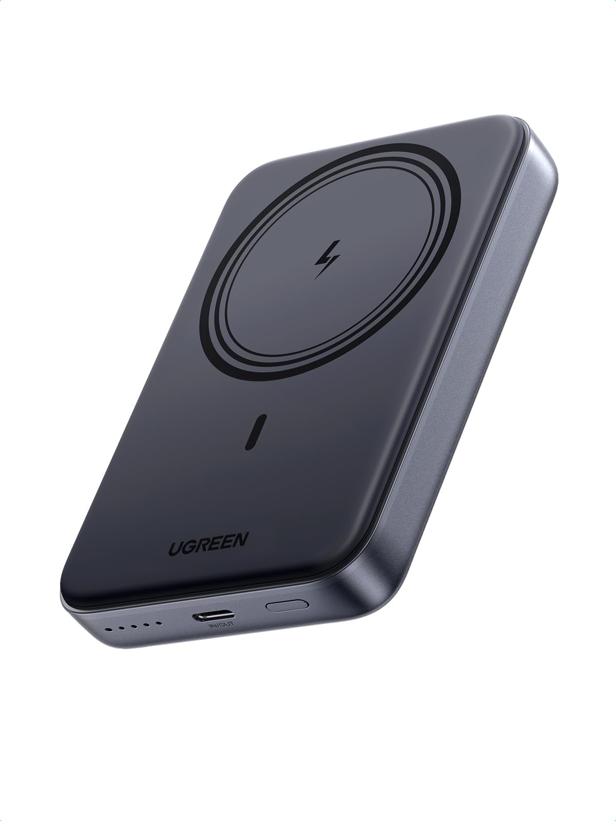 UGREEN MagSafe Power Bank 10000mAh, Fast Wireless Charger, 20W PD Wired Charging for Mobile Phones, MagSafe Charger Battery Pack for iPhone 12-16 Series, Samsung Gray