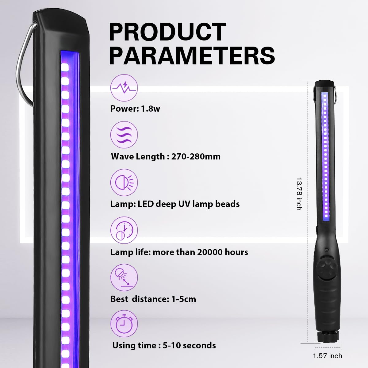 HIUPN UV Light Sanitizer, Portable UV Light Disinfection Lamp USB Rechargeable Ultraviolet Light Sanitizer for Home Hotel Travel Car UV Light Sanitizer Wand