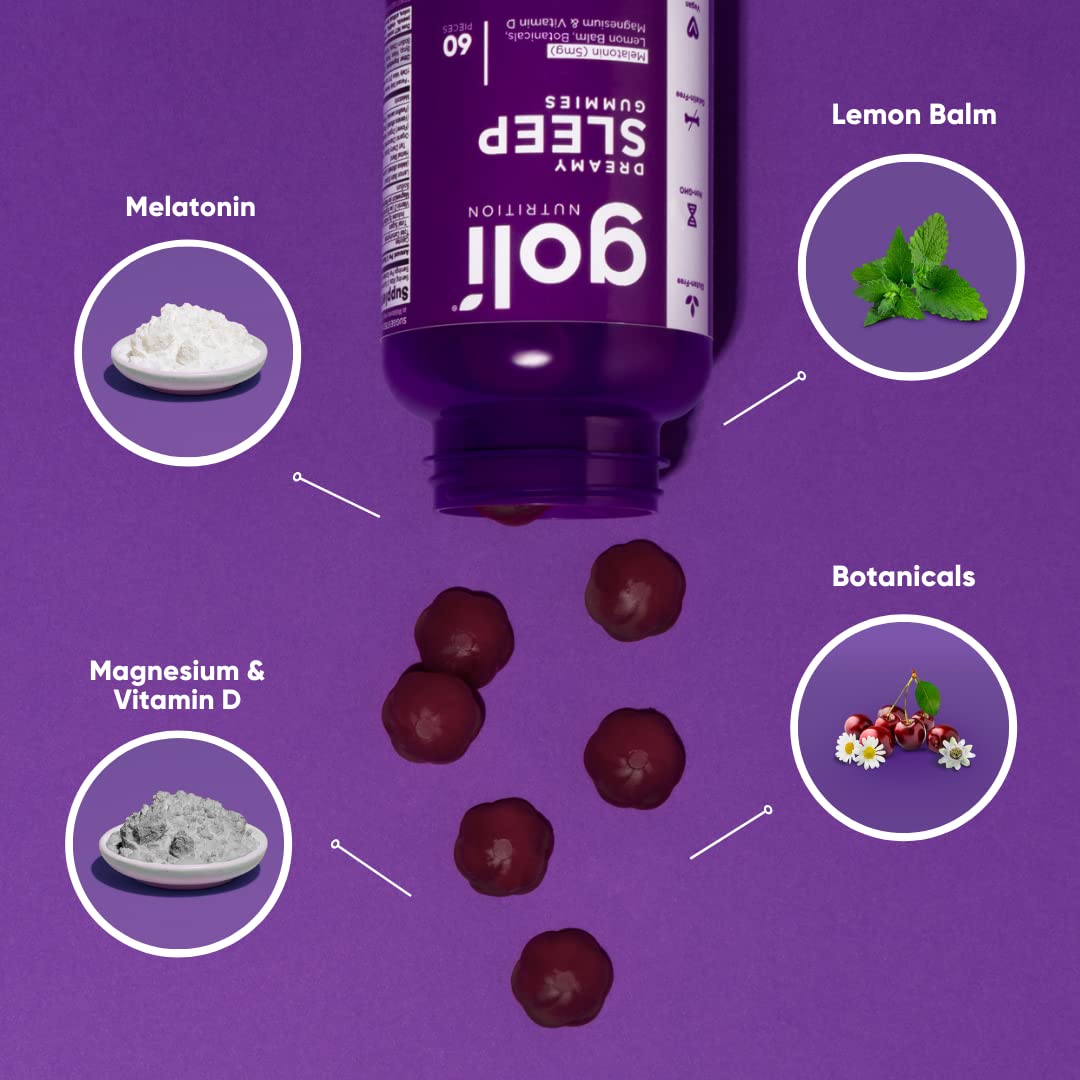 Jolly Dream Sleep Gummies - 60 Count - Melatonin, Vitamin D, Magnesium & Lemon Balm - Gelatin & Gluten Free, Vegan & Non-GMO 1