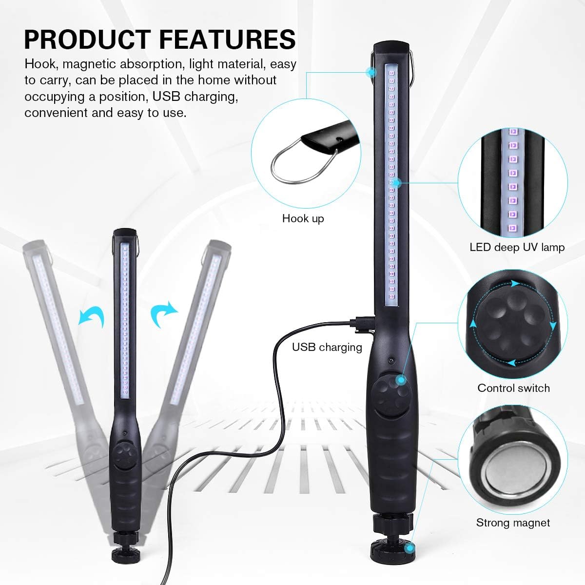 HIUPN UV Light Sanitizer, Portable UV Light Disinfection Lamp USB Rechargeable Ultraviolet Light Sanitizer for Home Hotel Travel Car UV Light Sanitizer Wand