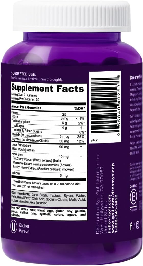 Jolly Dream Sleep Gummies - 60 Count - Melatonin, Vitamin D, Magnesium & Lemon Balm - Gelatin & Gluten Free, Vegan & Non-GMO 1