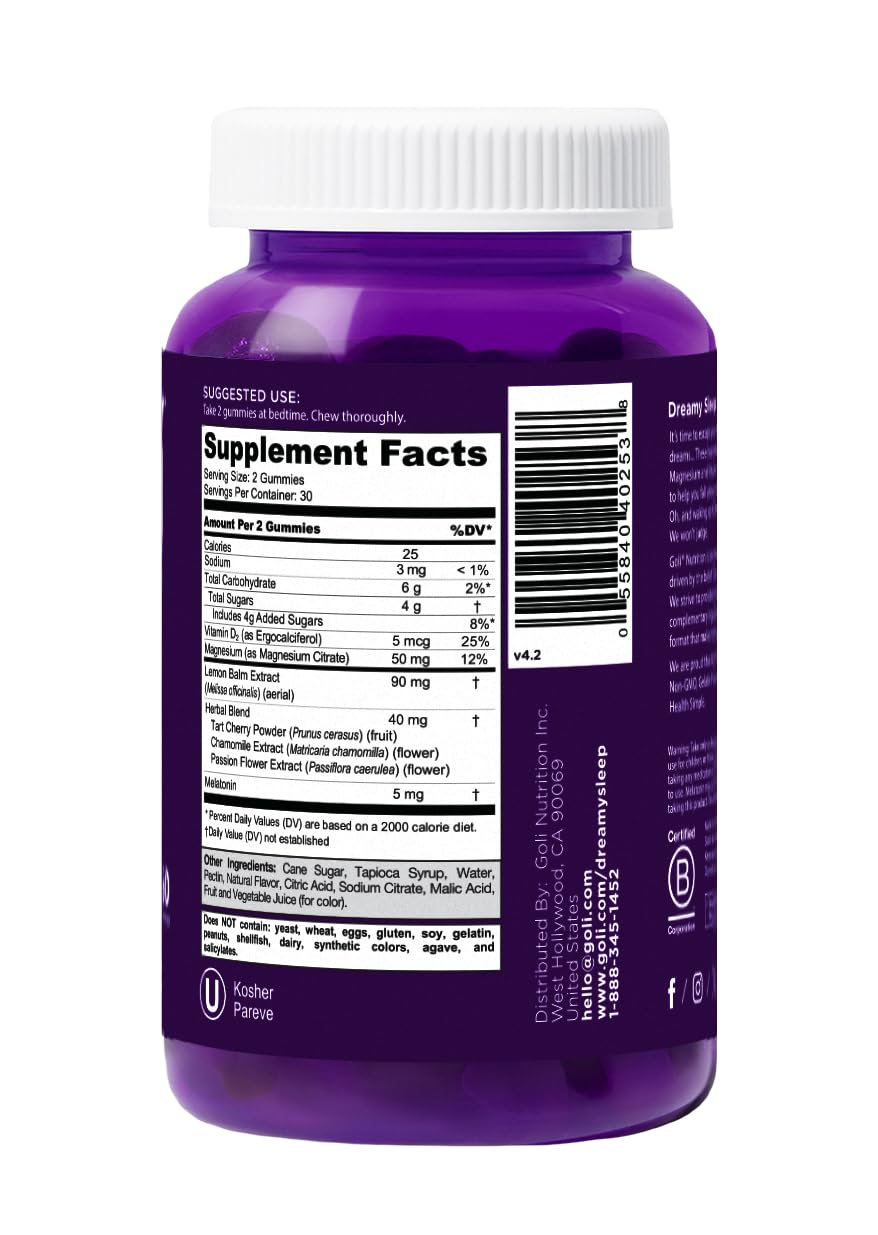 Jolly Dream Sleep Gummies - 60 Count - Melatonin, Vitamin D, Magnesium & Lemon Balm - Gelatin & Gluten Free, Vegan & Non-GMO 1