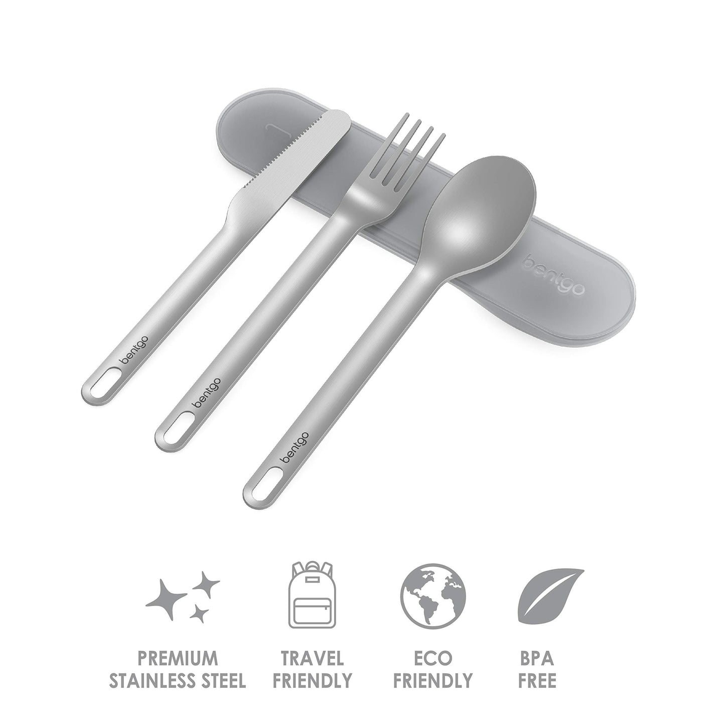 Bentgo® Stainless Steel Travel Utensil Set - 3-Piece Reusable Silverware Set with Carrying Case, Made of Premium Quality Stainless Steel, BPA-Free Case, Eco-Friendly - Perfect for Travel and Camping