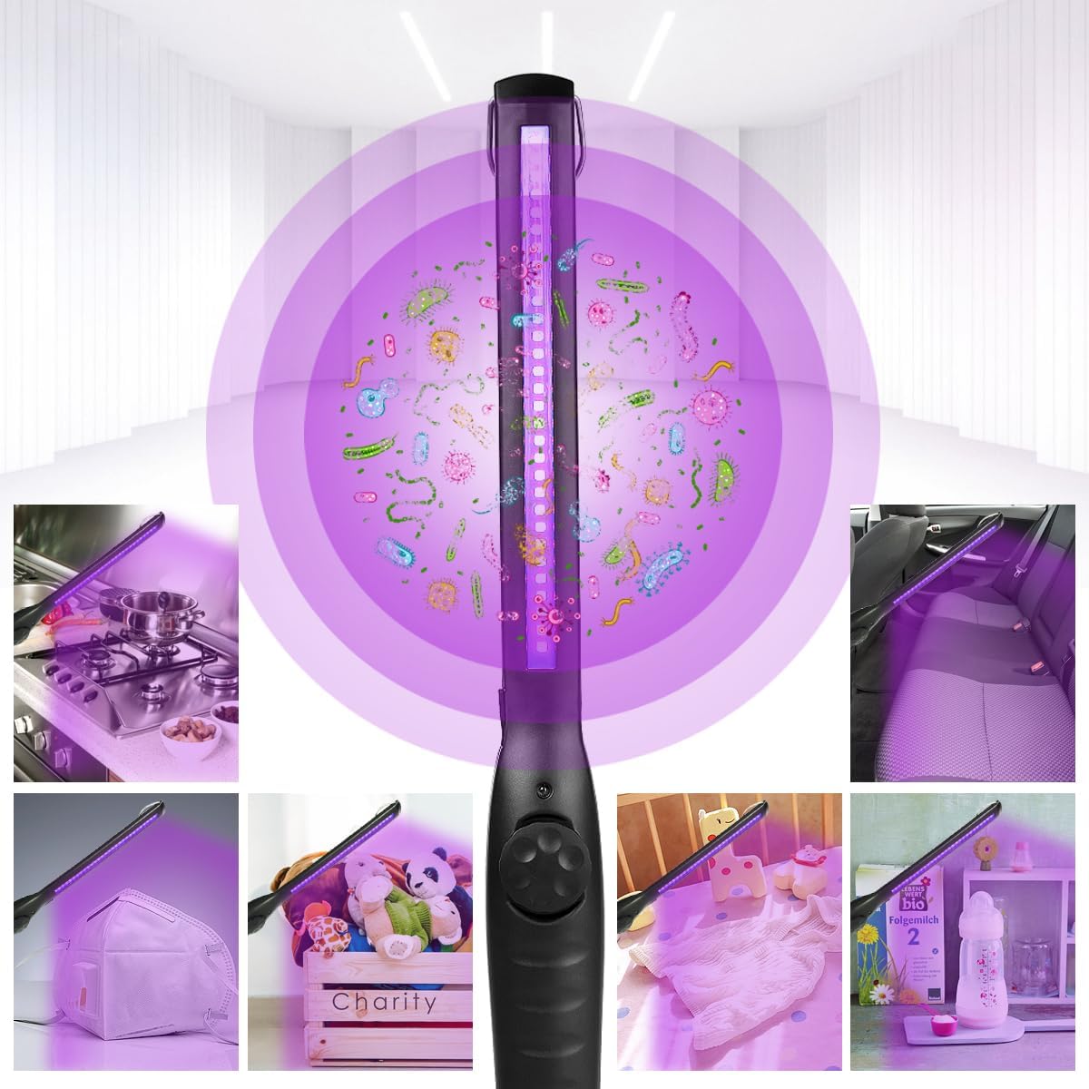 HIUPN UV Light Sanitizer, Portable UV Light Disinfection Lamp USB Rechargeable Ultraviolet Light Sanitizer for Home Hotel Travel Car UV Light Sanitizer Wand