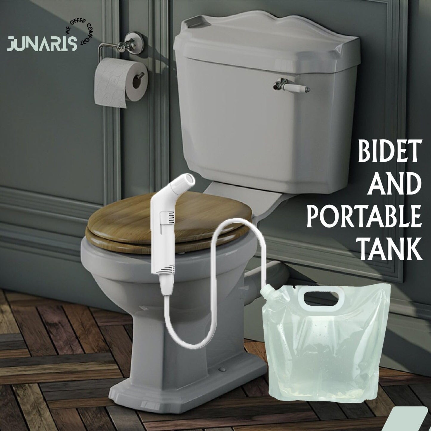 Junaris Portable Bidet For Travel Shattaf | Portable Shattaf Rechargeable Travel Camping Bidet Shower Sprayer (Plastic Bag 3.5L (Foldable), Black)