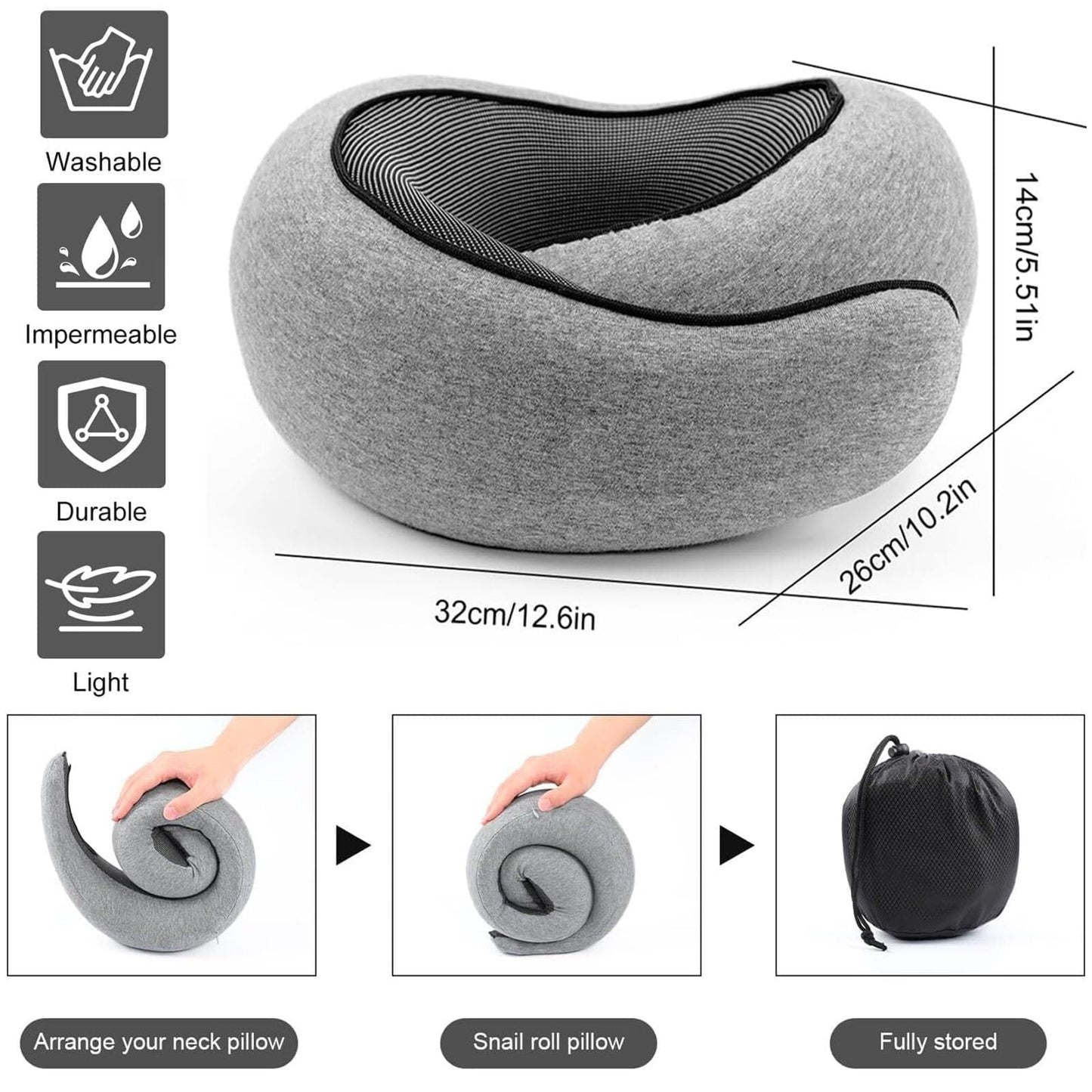 New 2024 Neck Pillow by Wershon, Wander Plus Travel Neck Pillow, Memory Foam Travel Neck Pillow for Airplanes (Dark Grey)