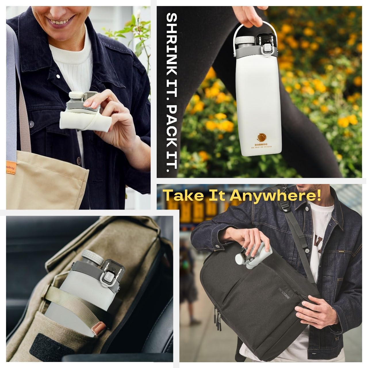 DOBRO Collapsible Water Bottle, 22 oz/650 ml, Leak Proof, BPA Free, Collapsible Silicone Water Bottle with Straw, Spill Proof Lid and Flip Top Cap for Cycling, Hiking and Gym