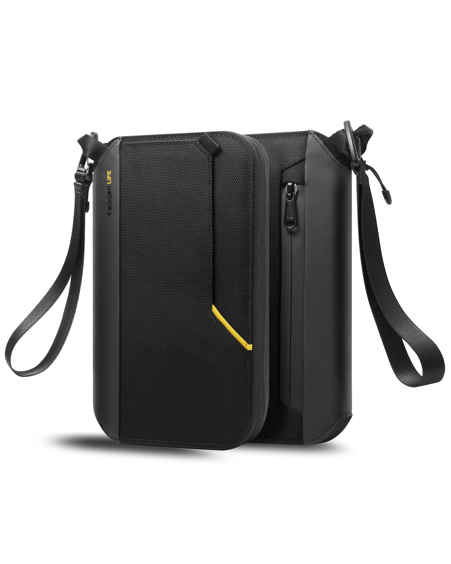 Spigen Life Passport Holder Pouch Wallet for Family, Travel Accessories Documents Organizer Card Cover with RFID Blocking, SIM Card Holder and Eject Pin, Wrist strap, up to 4 Passports - Black