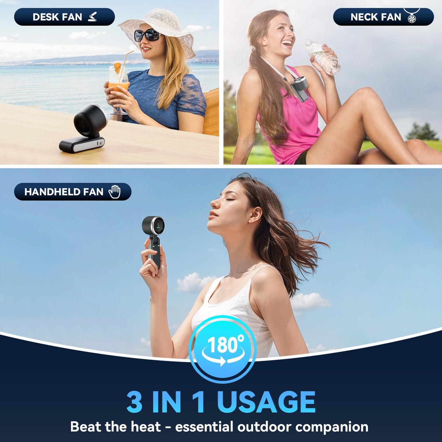 PlayHot Portable Handheld Turbo Fan, 5 Gear Wind Hand Fan, 5000mAh Battery Personal Fans Portable Rechargeable, 20 Hours Pocket Fan, 3 IN 1 Hand Held Fan, Portable Fan for Travel/Outdoor/Indoor(Black)