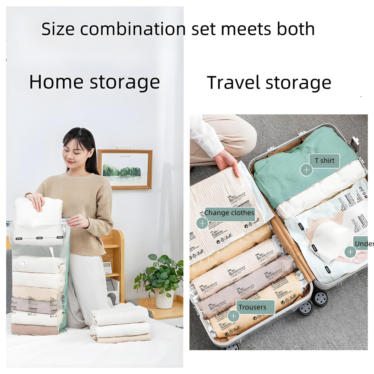 FoxCyllene 6-Pack Reusable Vacuum Compression Storage Bags Set, Sizes: 2 Jumbo Cuboid, 1XL, 1L, 1M, 1S, For Home And Travel Clothes, Quilts, Pillows