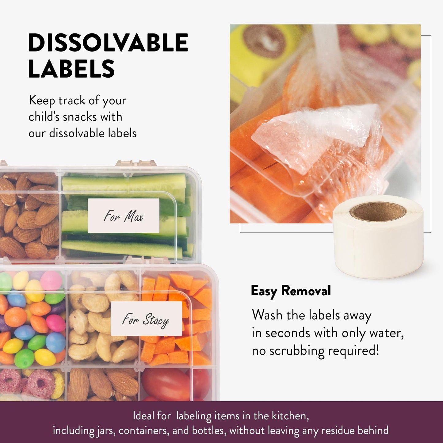 Mothercool Snack Box Set of 2 - Reusable Snack Solution with 100 Dissolvable Labels, 8 Adjustable Compartments, Easy to Clean, Dishwasher Safe