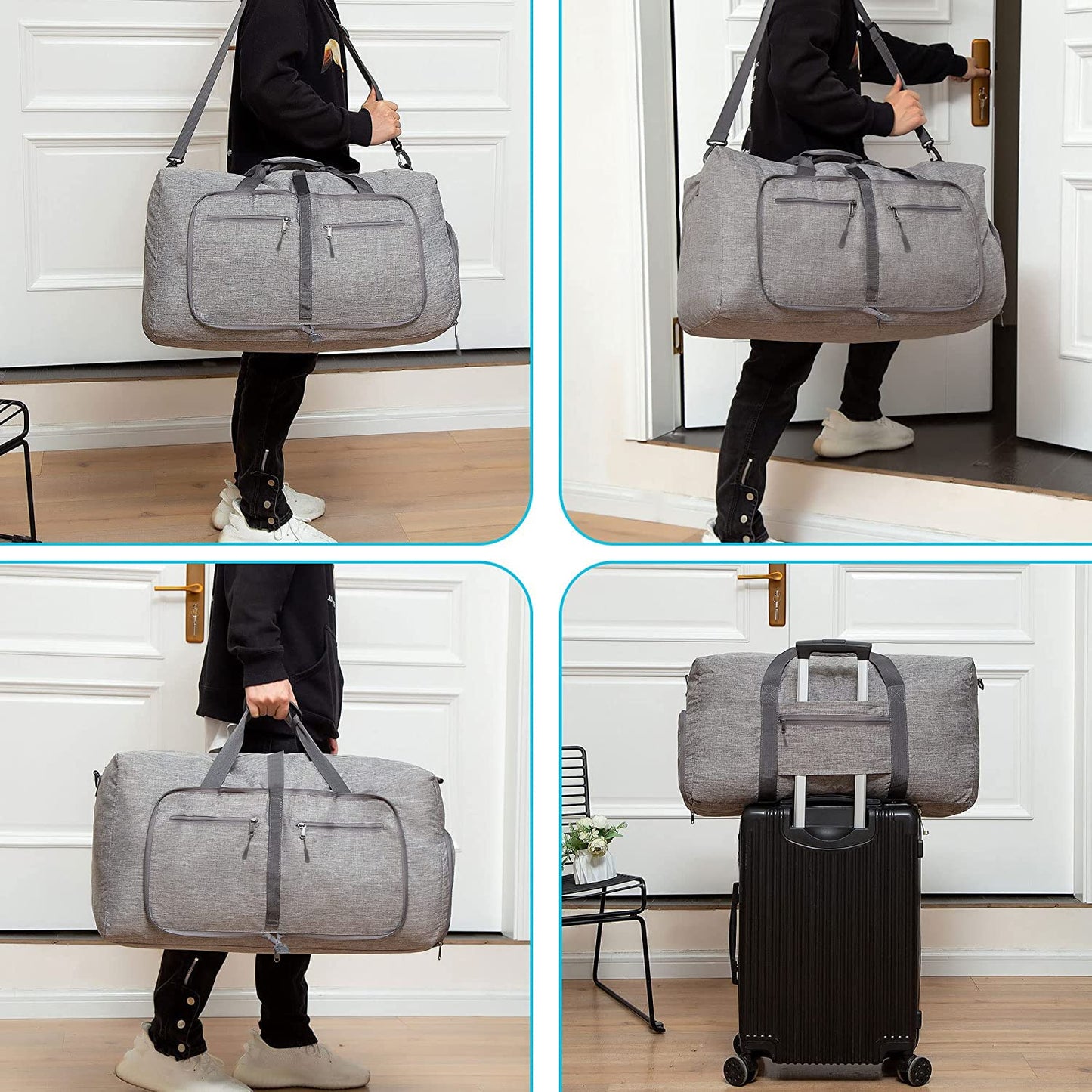Foam Gom Foam Unisex Canvas Duffle Bag, Travel Duffle Bag, Foldable with Shoe Pocket, Overnight Bag, Water and Tear Resistant
