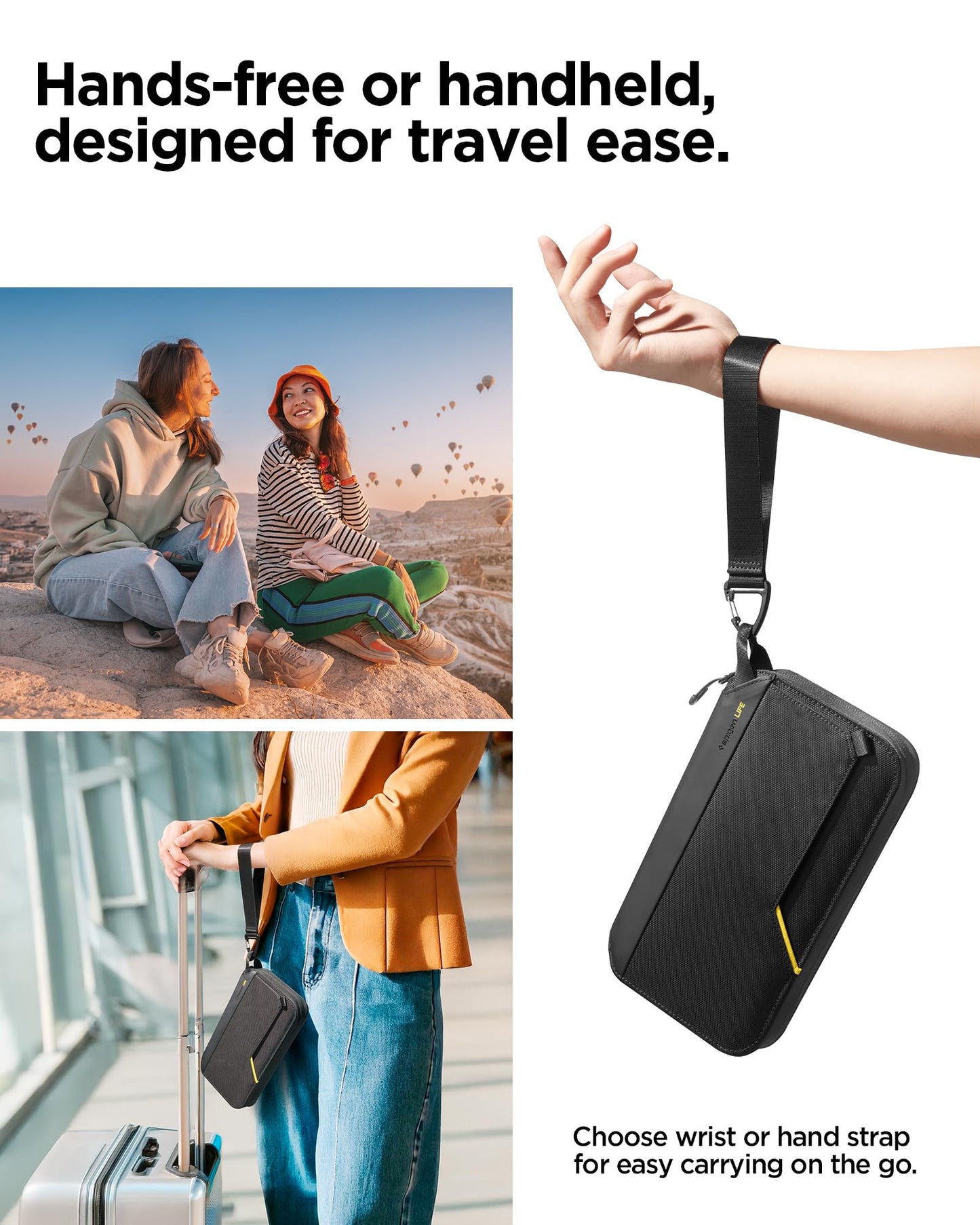 Spigen Life Passport Holder Pouch Wallet for Family, Travel Accessories Documents Organizer Card Cover with RFID Blocking, SIM Card Holder and Eject Pin, Wrist strap, up to 4 Passports - Black