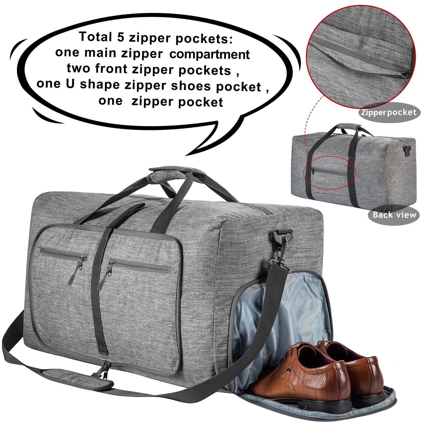 Foam Gom Foam Unisex Canvas Duffle Bag, Travel Duffle Bag, Foldable with Shoe Pocket, Overnight Bag, Water and Tear Resistant