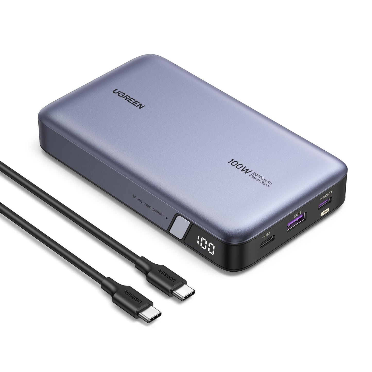 UGREEN Power Bank 20000mAh, 100W Fast Charging Portable Charger, Laptop Charger Portable with 2 USB-C and 1 USB-A Port, Battery Pack for MacBook, Dell, iPhone 16-12 Series, Samsung S25U, iPad, AirPods