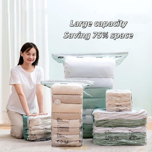 FoxCyllene 6-Pack Reusable Vacuum Compression Storage Bags Set, Sizes: 2 Jumbo Cuboid, 1XL, 1L, 1M, 1S, For Home And Travel Clothes, Quilts, Pillows