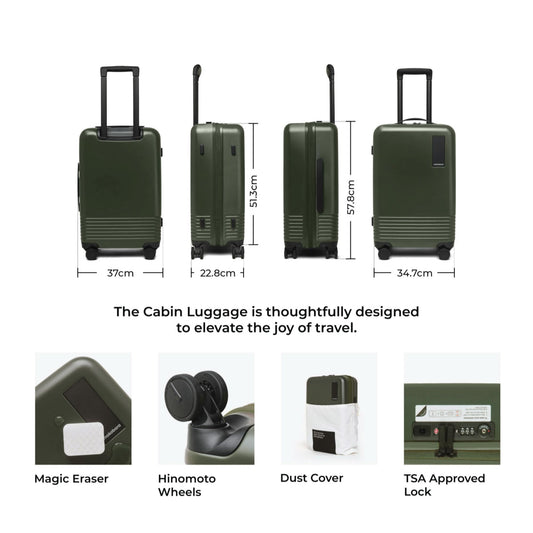 Mokopara The Cabin 58cm Iconic Range Hardside German Polycarbonate Luggage with 8 Hinomoto Spinner Wheels - Sea Green (Dark Green)