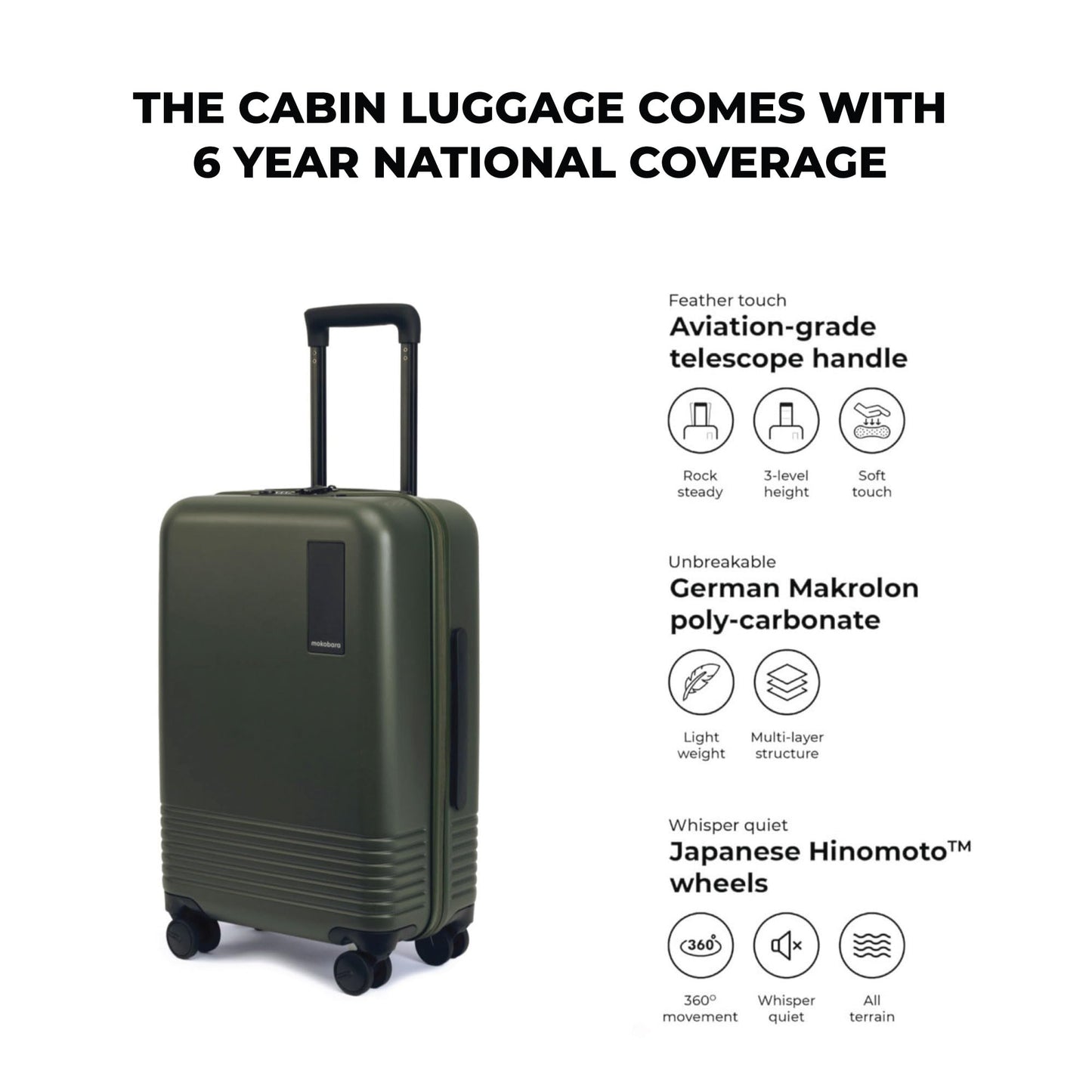 Mokopara The Cabin 58cm Iconic Range Hardside German Polycarbonate Luggage with 8 Hinomoto Spinner Wheels - Sea Green (Dark Green)