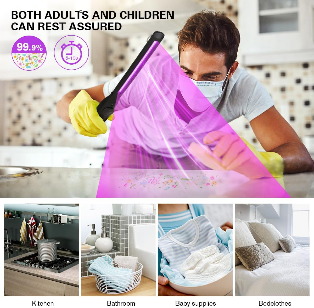 HIUPN UV Light Sanitizer, Portable UV Light Disinfection Lamp USB Rechargeable Ultraviolet Light Sanitizer for Home Hotel Travel Car UV Light Sanitizer Wand