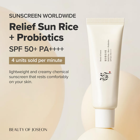 Beauty of Joseon Korean Face Sunscreen Relief Sun Rice Probiotic SPF 50+ PA++++ for Face for Men and Women Skin Care 50ml