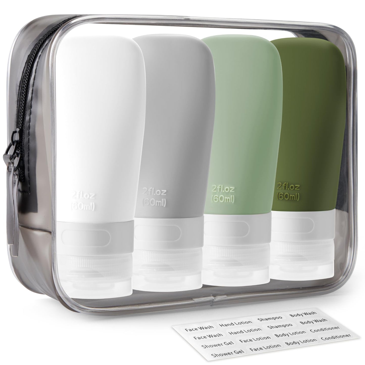 Ensvit Portable Travel Bottles, TSA Approved Toiletry Containers, Leak-Proof Squeezable Silicone Tubes, Refillable Travel Accessories for Shampoo, Body Wash, and Liquids 4 Pack,