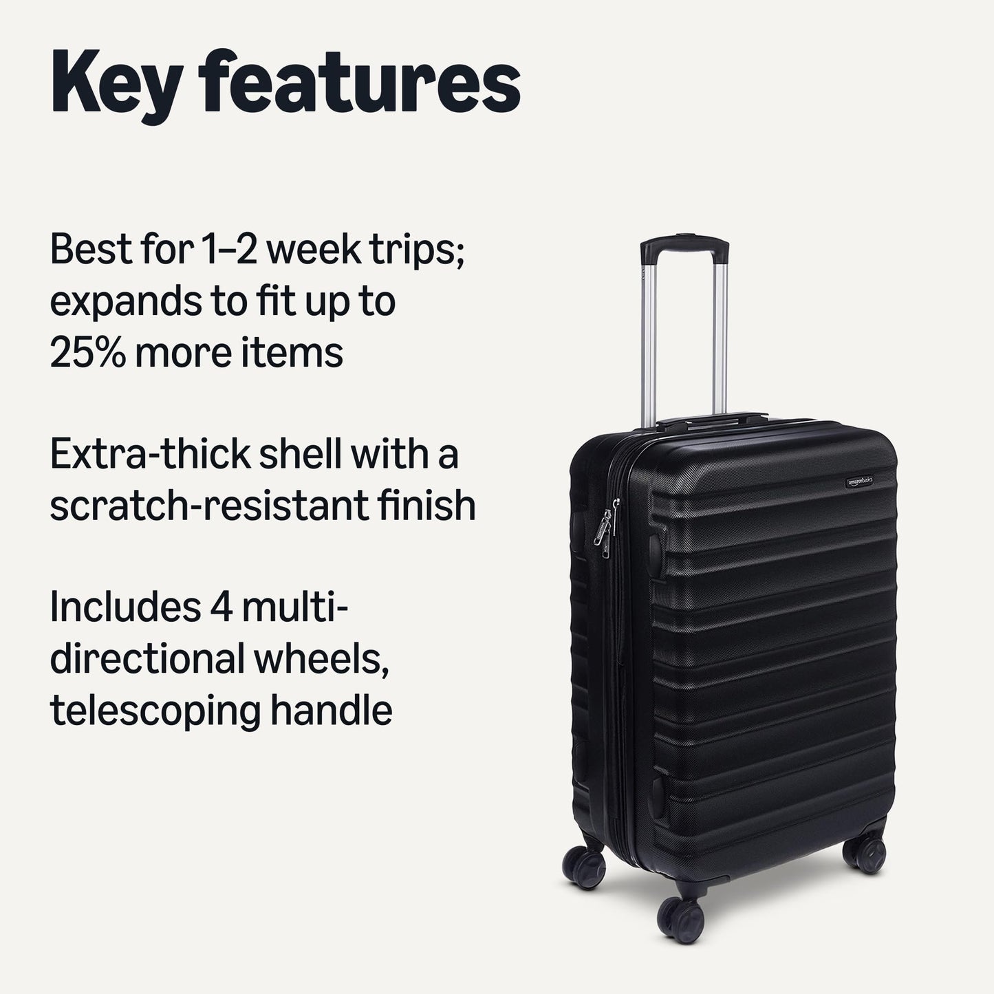 Amazon Basics Hardside Spinner Luggage - 26 Inch (68cm), Material: ABS, Black