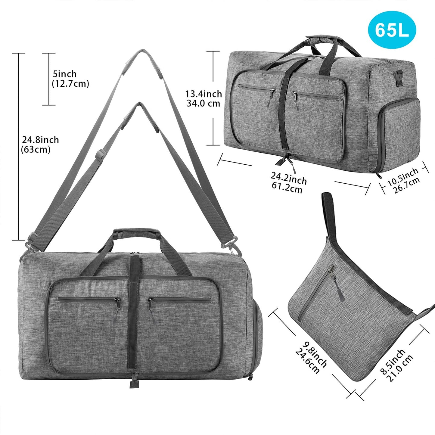 Foam Gom Foam Unisex Canvas Duffle Bag, Travel Duffle Bag, Foldable with Shoe Pocket, Overnight Bag, Water and Tear Resistant