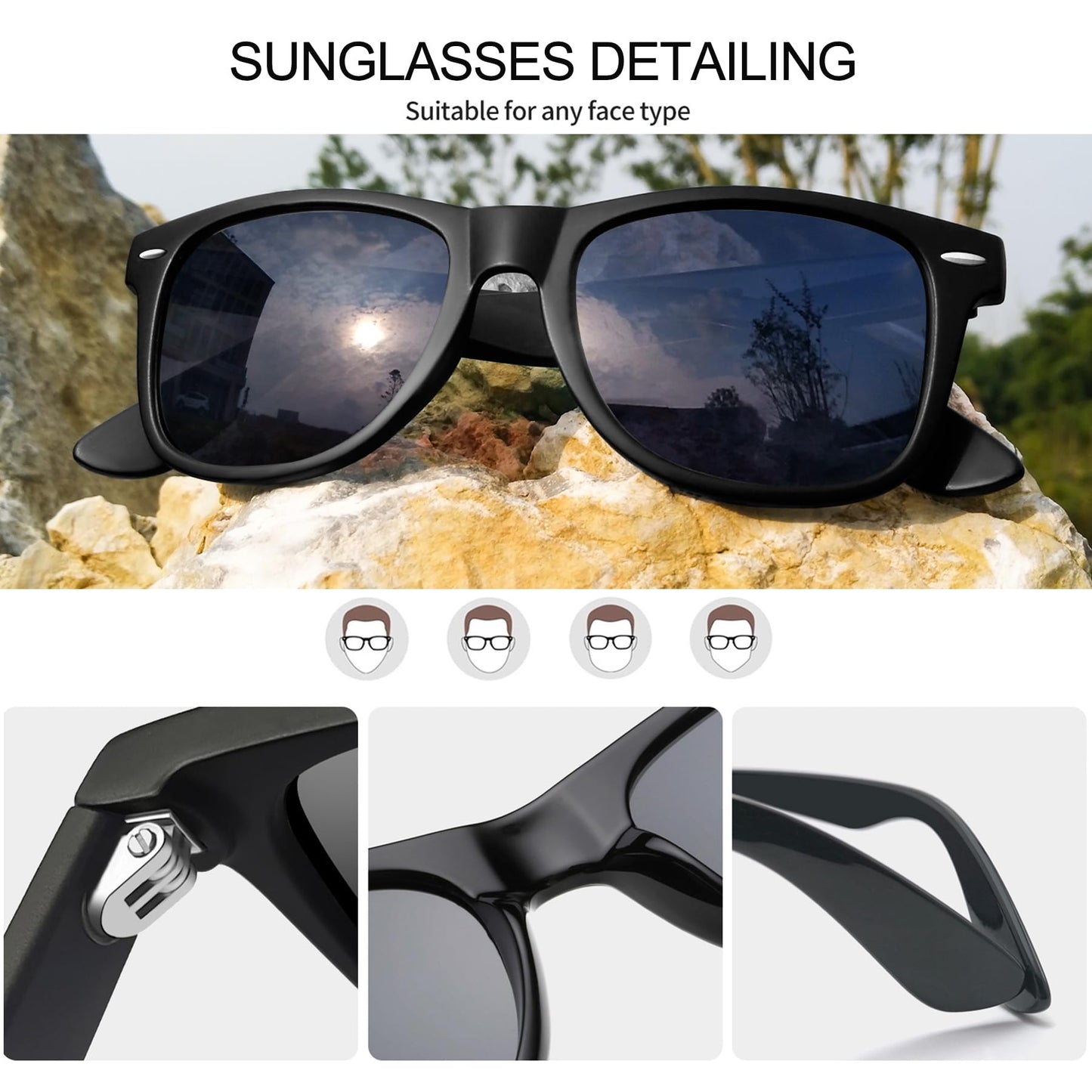JOBIN Square Polarized Sunglasses UV Protection Fashion Classic for Men and Women