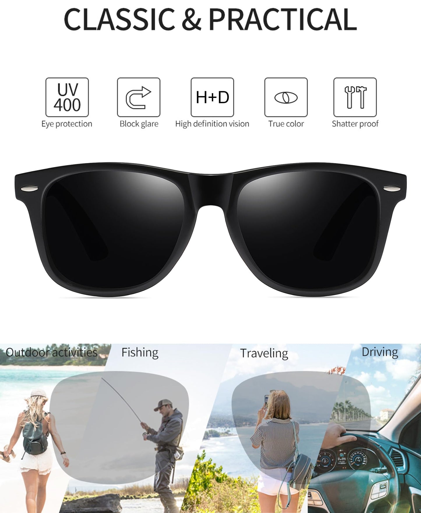 JOBIN Square Polarized Sunglasses UV Protection Fashion Classic for Men and Women