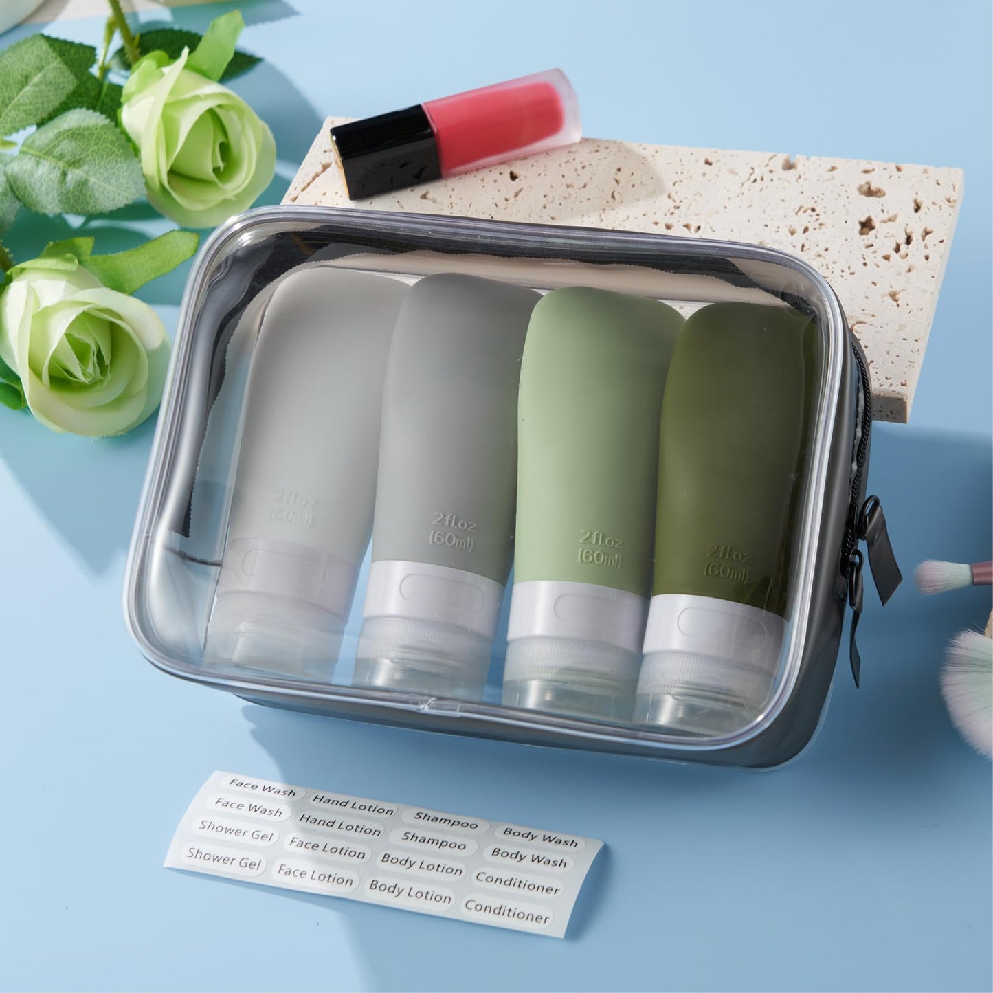 Ensvit Portable Travel Bottles, TSA Approved Toiletry Containers, Leak-Proof Squeezable Silicone Tubes, Refillable Travel Accessories for Shampoo, Body Wash, and Liquids 4 Pack,