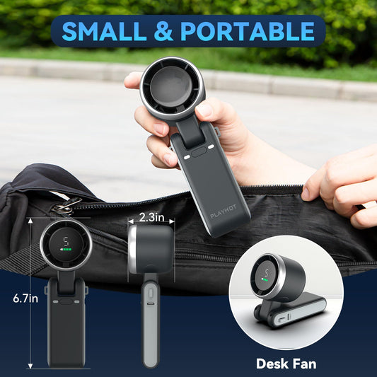 PlayHot Portable Handheld Turbo Fan, 5 Gear Wind Hand Fan, 5000mAh Battery Personal Fans Portable Rechargeable, 20 Hours Pocket Fan, 3 IN 1 Hand Held Fan, Portable Fan for Travel/Outdoor/Indoor(Black)