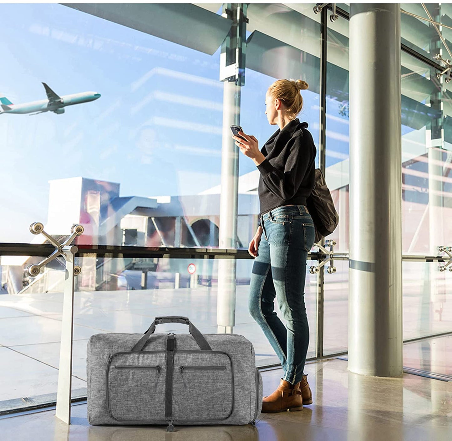 Foam Gom Foam Unisex Canvas Duffle Bag, Travel Duffle Bag, Foldable with Shoe Pocket, Overnight Bag, Water and Tear Resistant