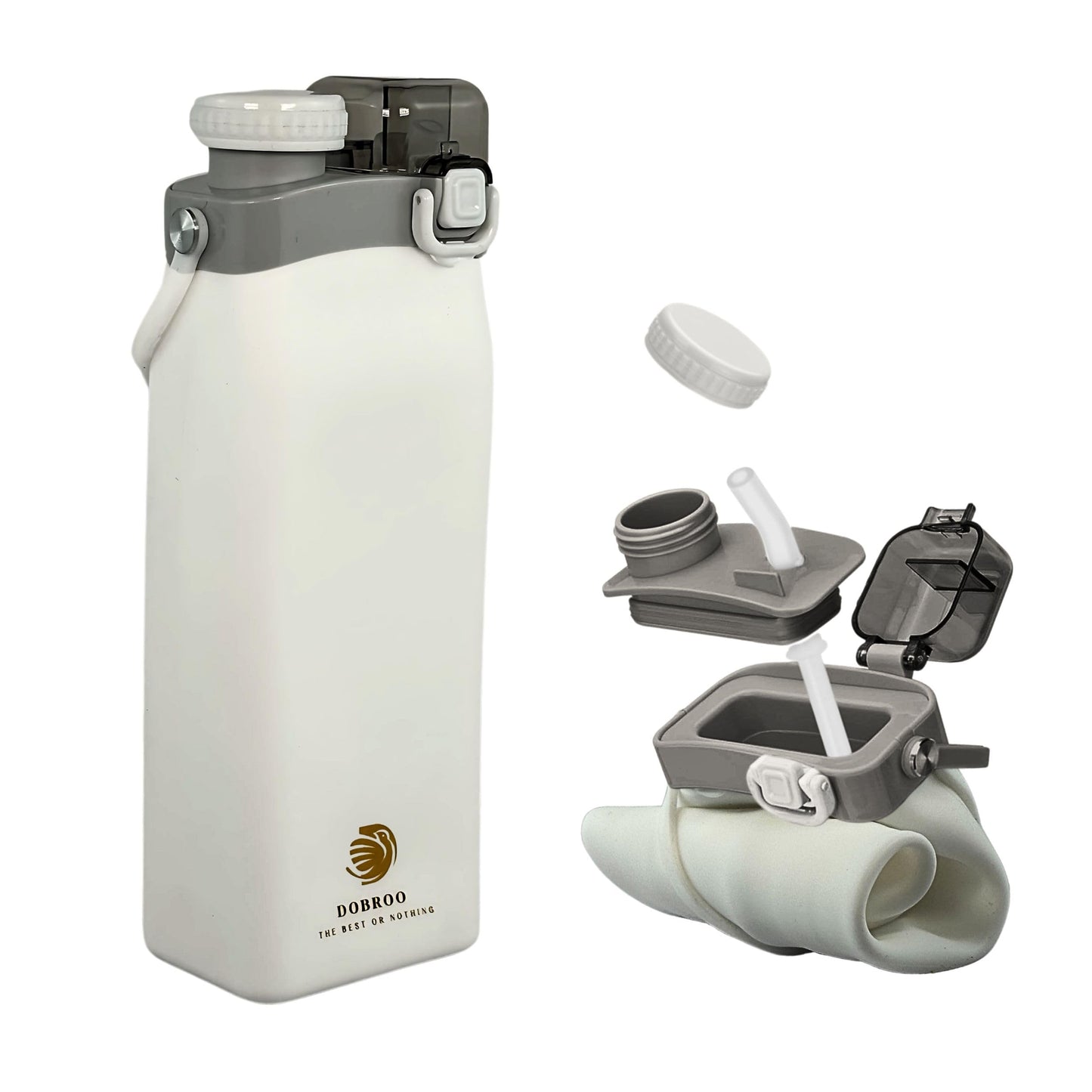 DOBRO Collapsible Water Bottle, 22 oz/650 ml, Leak Proof, BPA Free, Collapsible Silicone Water Bottle with Straw, Spill Proof Lid and Flip Top Cap for Cycling, Hiking and Gym