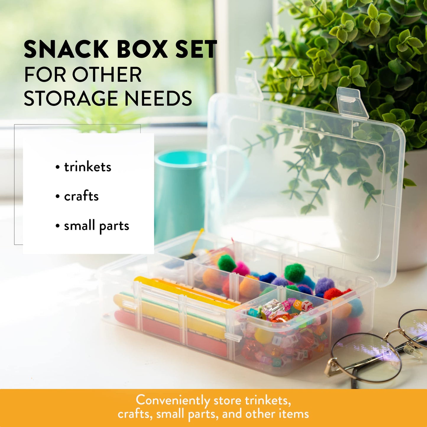 Mothercool Snack Box Set of 2 - Reusable Snack Solution with 100 Dissolvable Labels, 8 Adjustable Compartments, Easy to Clean, Dishwasher Safe