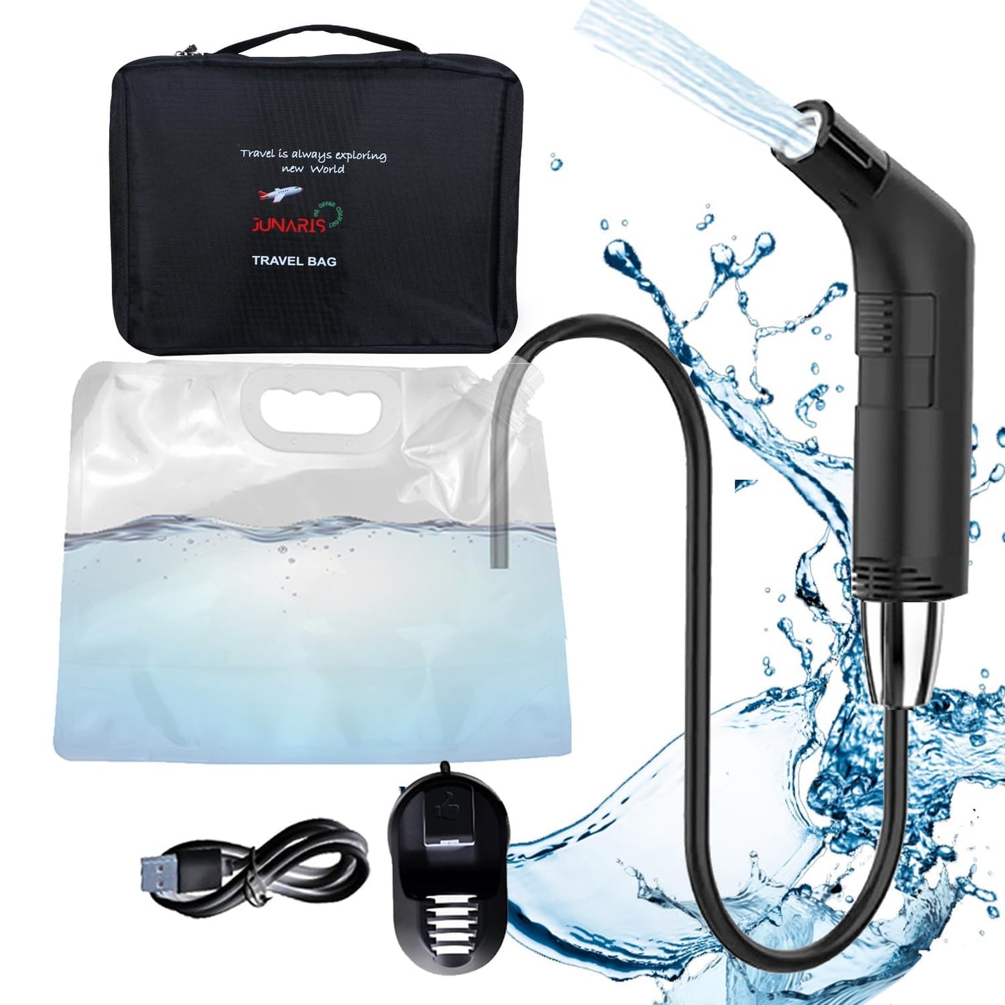 Junaris Portable Bidet For Travel Shattaf | Portable Shattaf Rechargeable Travel Camping Bidet Shower Sprayer (Plastic Bag 3.5L (Foldable), Black)