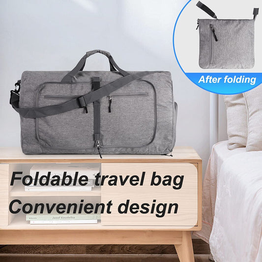 Foam Gom Foam Unisex Canvas Duffle Bag, Travel Duffle Bag, Foldable with Shoe Pocket, Overnight Bag, Water and Tear Resistant