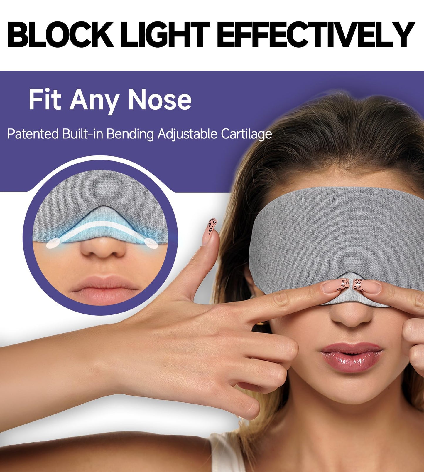 Mavogel Cotton Sleep Mask - Updated Design Light Blocking Sleep Eye Mask, Soft and Comfortable Night Sleep Mask for Men and Women, Eye Blinder for Travel/Sleeping, Travel Bag Included, Grey