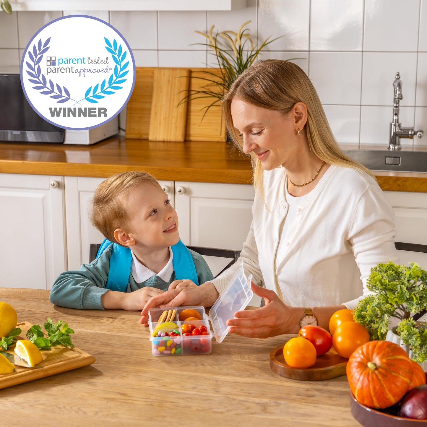 Mothercool Snack Box Set of 2 - Reusable Snack Solution with 100 Dissolvable Labels, 8 Adjustable Compartments, Easy to Clean, Dishwasher Safe