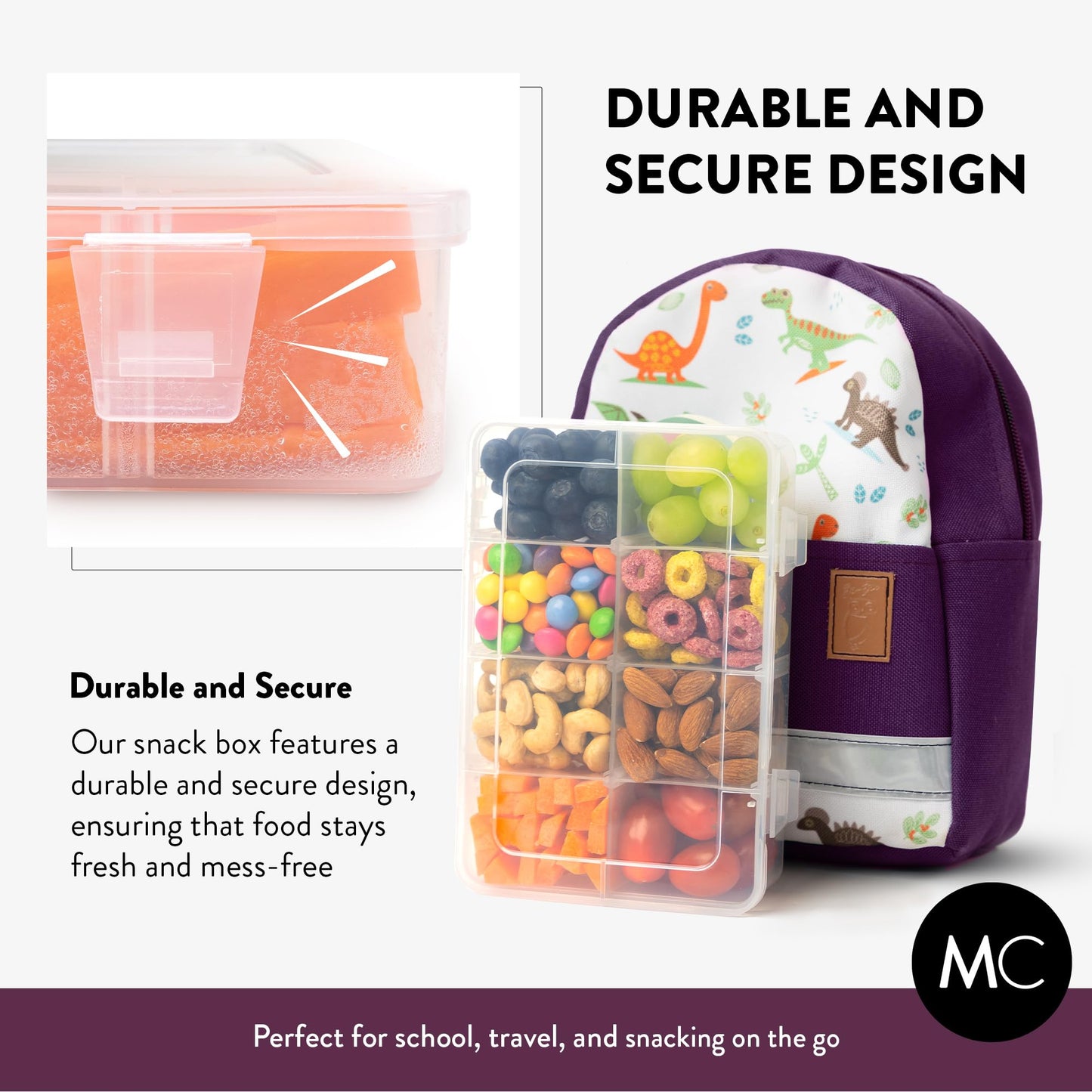 Mothercool Snack Box Set of 2 - Reusable Snack Solution with 100 Dissolvable Labels, 8 Adjustable Compartments, Easy to Clean, Dishwasher Safe